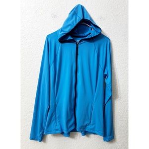 Women's Blue Hooded Zip Jacket - Lightweight Active Layer